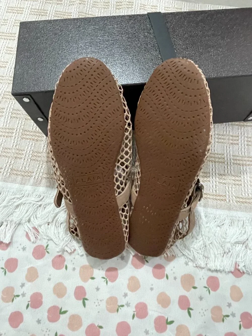 Alaia Nude Mesh Mary Jane Flats